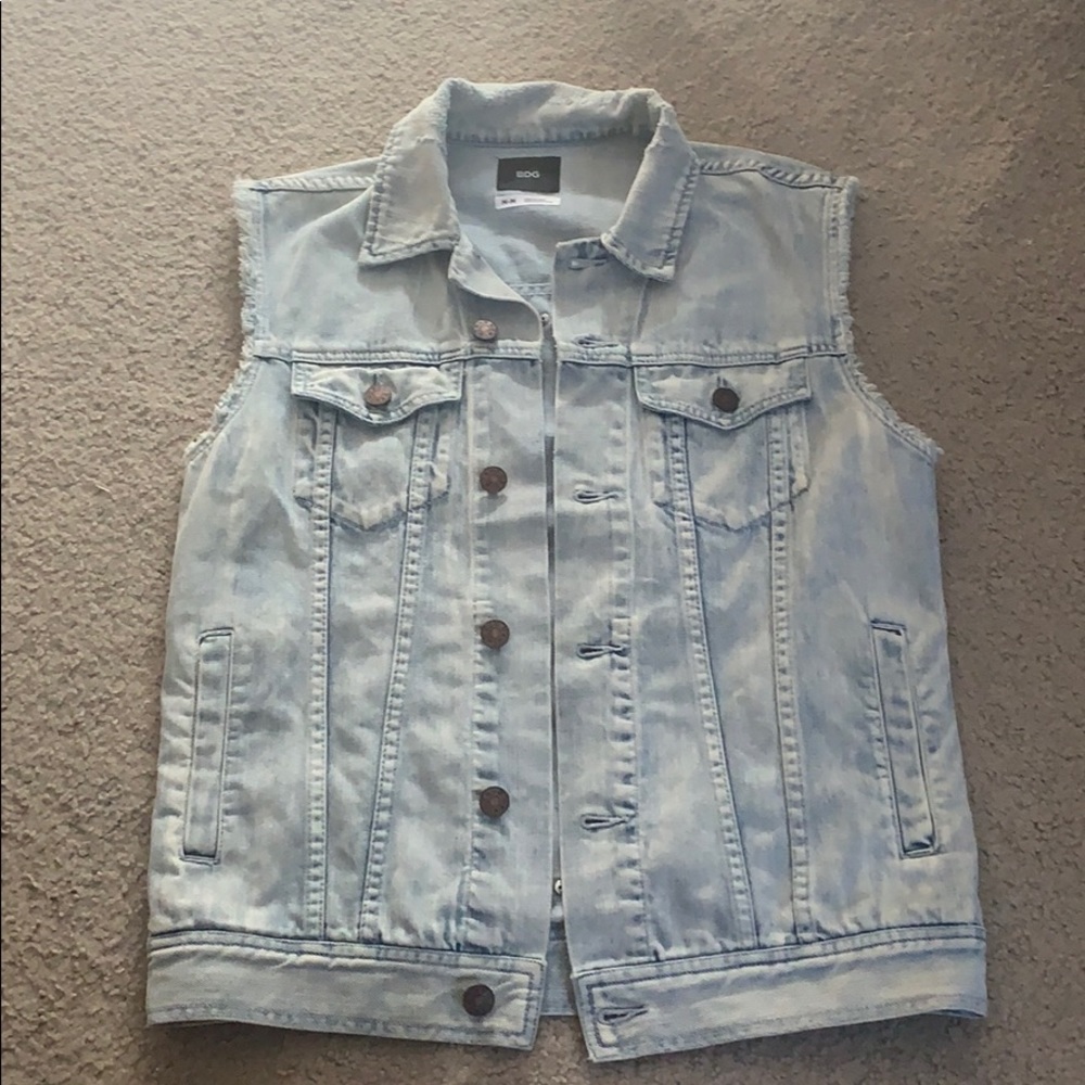 Denim oversized vest with a cross on the back